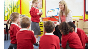 News 5 A Supply Teacher Engaging With Students In A Dynamic Classroom Setting.